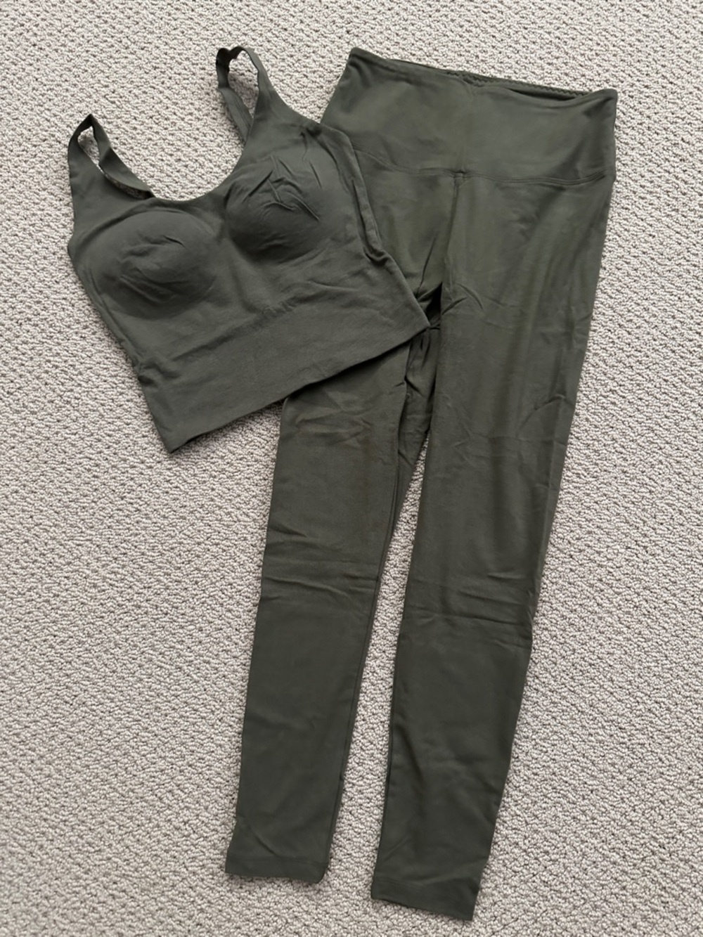 PINK Victoria's Secret Olive Green High-Waist Leggings & Bralette Set